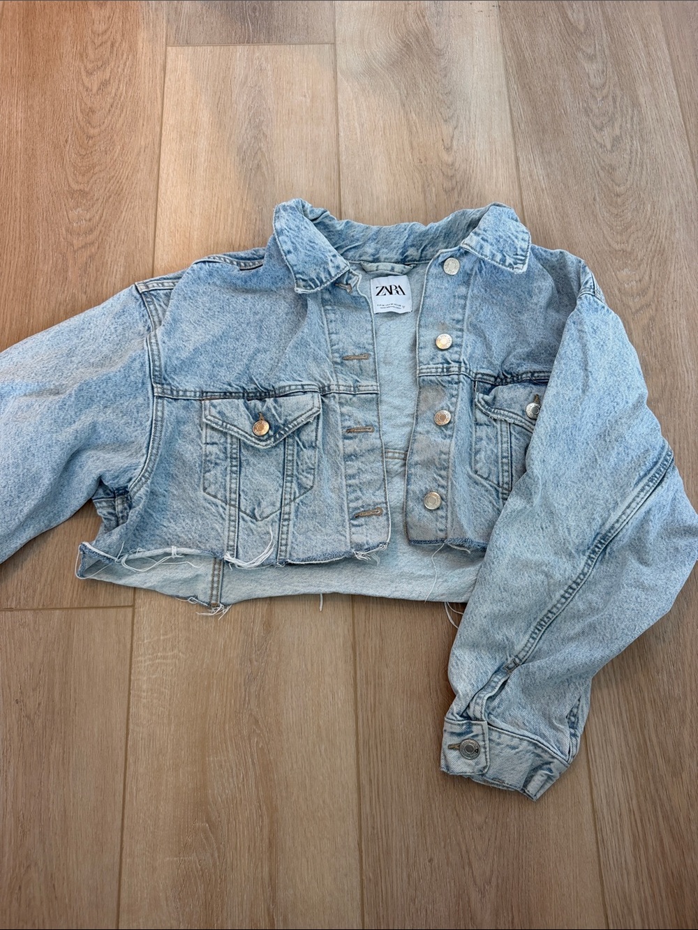 Zara Light Wash Cropped Denim Jacket - Light Blue